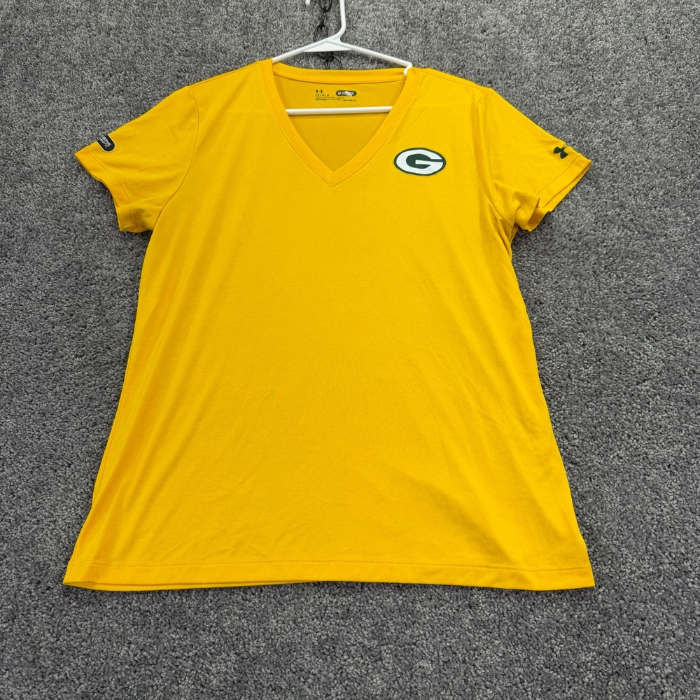 Under Armour T Shirt Womens LG Yellow Green Bay Packers NFL Combine Authentic